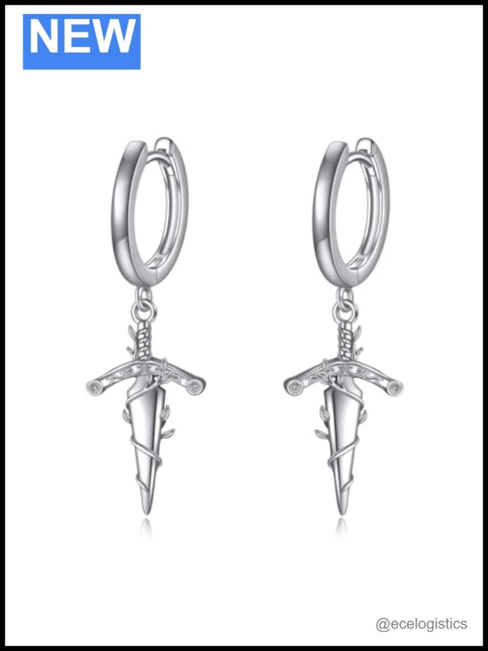Sword Hoop Earrings 925 Sterling Silver Huggie Dangle Drop Gothic Jewelry